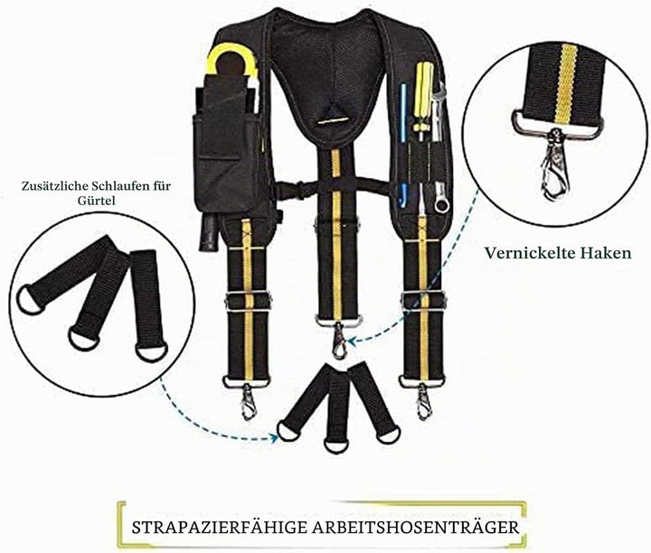 Risegun Werkzeugtaschen Taille, Y-förmiger Werkzeuggürtel Hosenträger Heavy Duty Werkzeuggürtel Mult