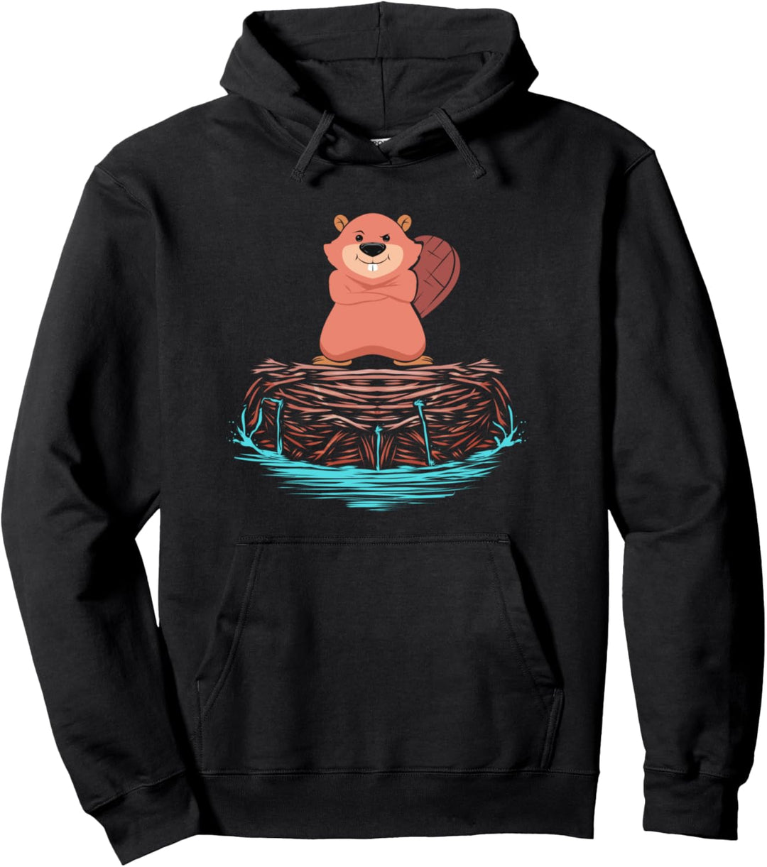 Cooler Biber auf Biberdamm aus Holz Geschenk Nagetier Pullover Hoodie