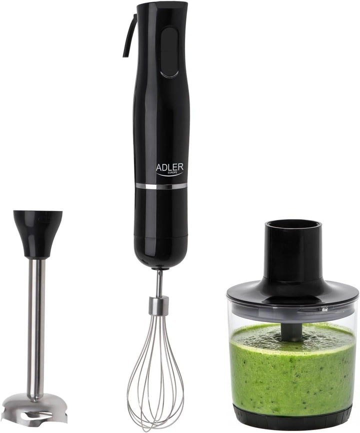 ADLER AD 4620 Stabmixer Set, 800W, 2 Geschwindigkeitsstufen, mit Schneebesen und Messbecher, Schwarz