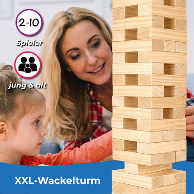 Toyfel XXL Riesen Wackelturm Riski 70 cm - FSC® Holz Stapelturm 54 Bausteine Inkl. standfester Boden