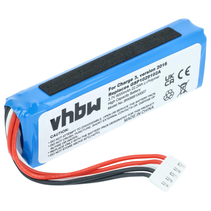 vhbw Akku kompatibel mit JBL Charge 3 2016 | Lautsprecher Boxen Speaker (6000 mAh, 3,7 V, Li-Polymer