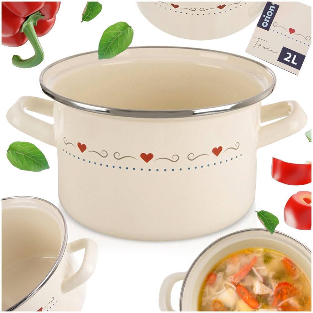 orion group Emaille Kochtopf 2 l Ø 18 cm – Praktischer Kochtopf mit ergonomischen Griffen – Für alle