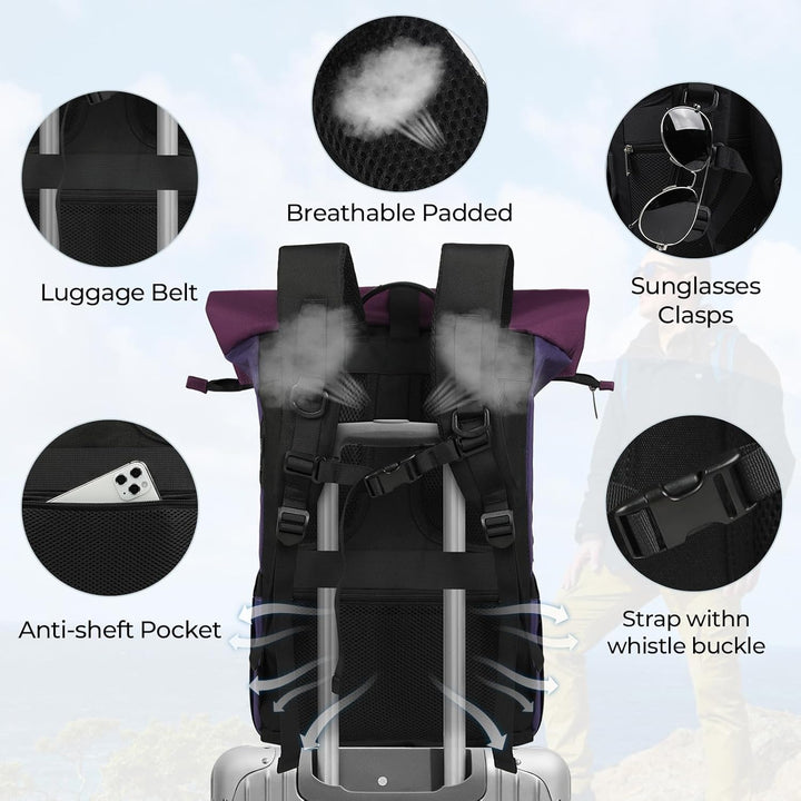 RAINSMORE Rolltop Rucksack Damen Herren, Rucksack Wasserdicht, Laptop Rucksack 17 Zoll Gross Reiseru