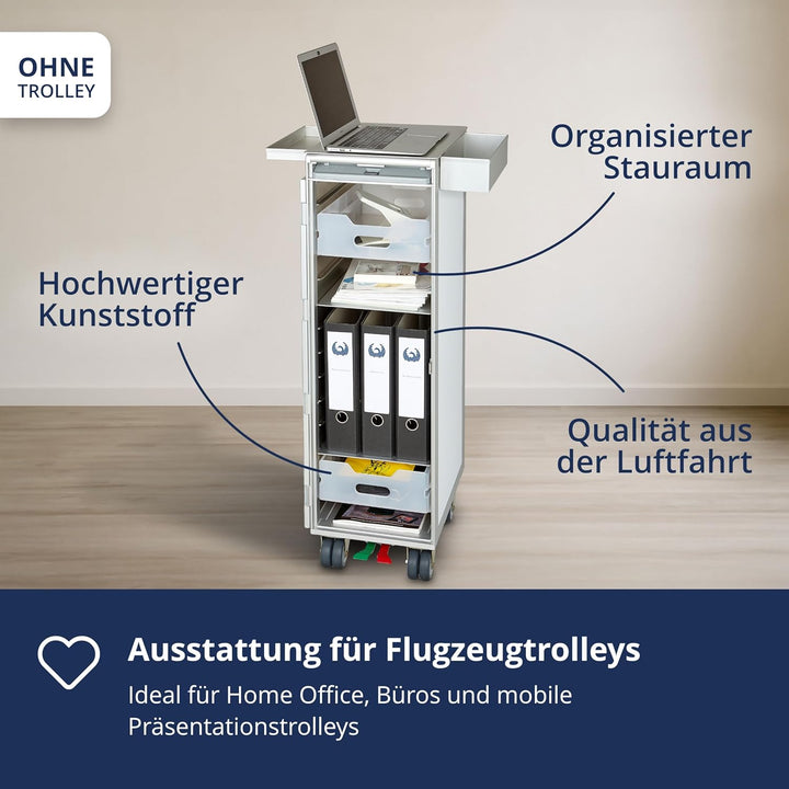 VanDeBord Ausstattungspaket Büro & Homeoffice, Zubehör für Airline Trolleys, Büro-Rollcontainer, Hom