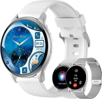 Dachma Amoled Smartwatch Rund - Android Damen mit Whatsapp Funktion Telefonfunktion Silber Telefonie