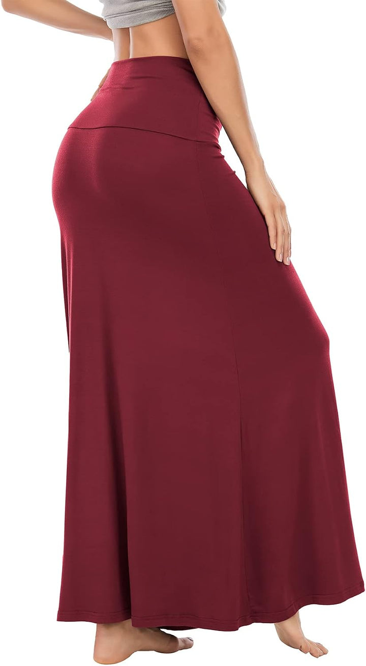 Durio Rock Maxirock Lang Damen Rock Weich Sommerrock Elegant Freizeitrock mit Hohem Bund Elastisch S