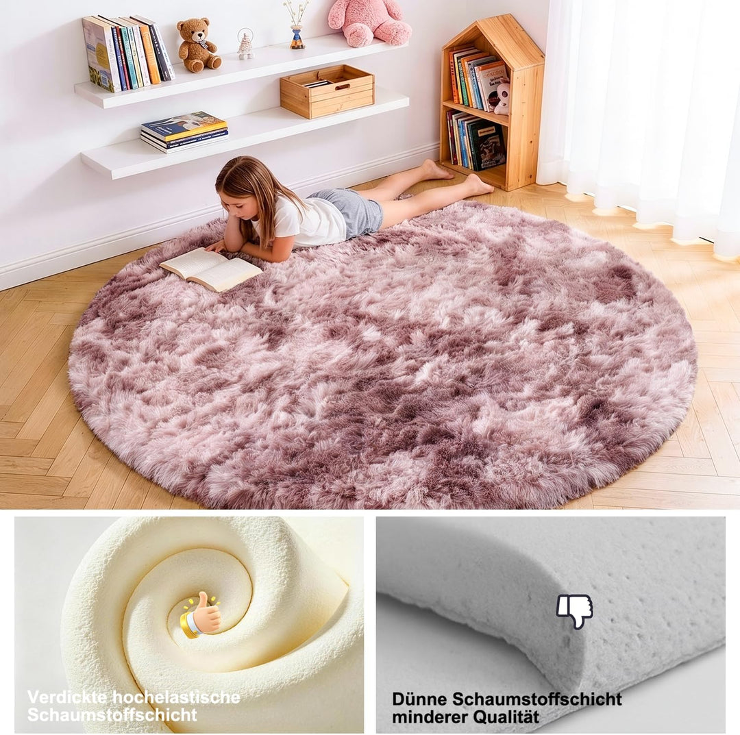 ROHATIM Schlafzimmer Plüsch Teppich Rund,Flauschiger Teppich für Wohnzimmer,modernes Wohnzimmer,Mädc