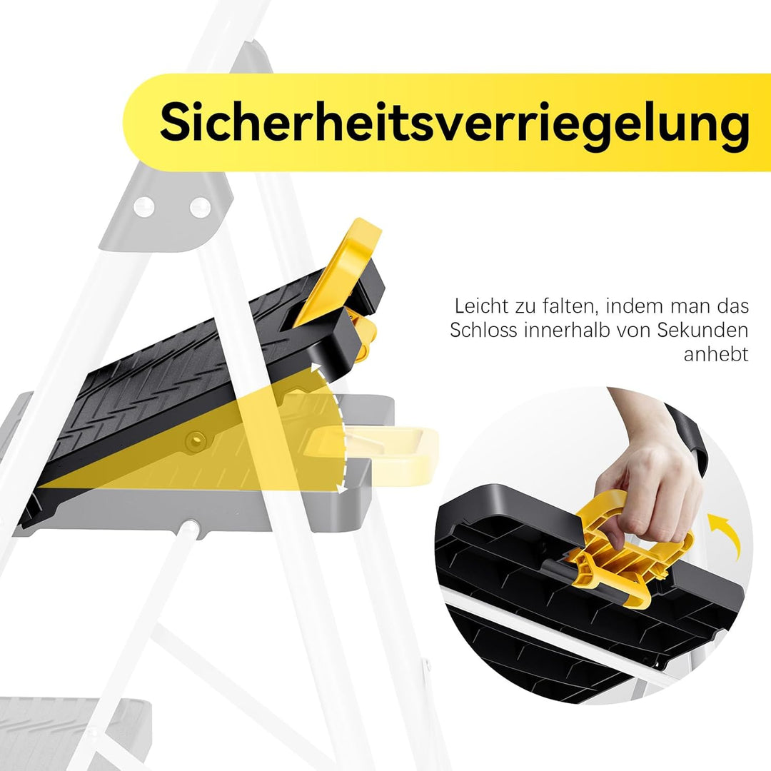 KINGRACK Trittleiter 3 Stufen klappbar 360KG belastbarer mit Sicherheitsverriegelung, rutschfestem B