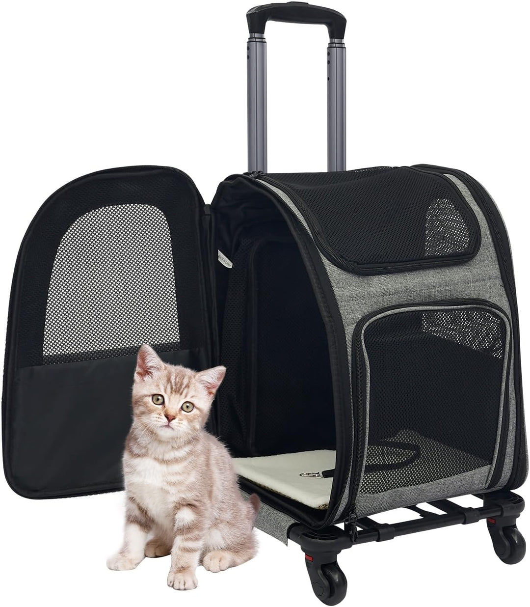 2 in1 Faltbarer Hunderucksack mit Rollen und Trolley Funktion, bis 15kg, erweiterbarer Katzenrucksac