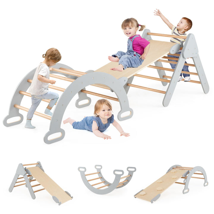 DREAMADE Montessori Kletterdreieck mit Kletterbogen und Rutsche, Holzdreieck für Kleinkinder ab 1 Ja