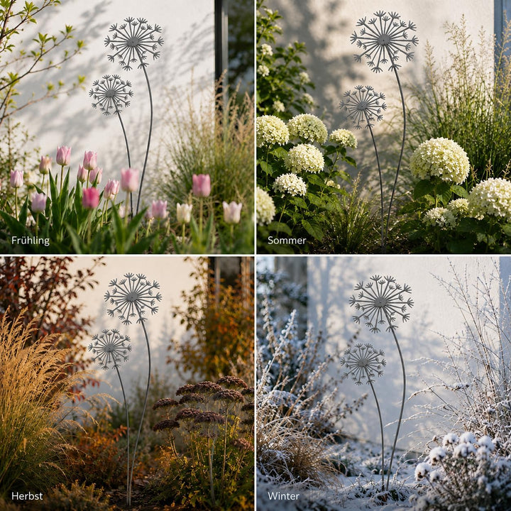 Terma Metall Pusteblume grau XXL 140 cm Höhe Pusteblume Gartenstecker, Gartenfigur gross, Metallfigu