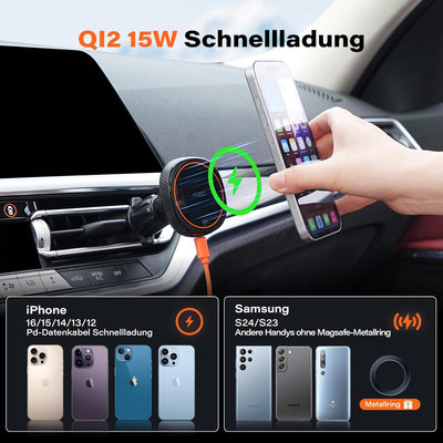 APPS2Car 15W Magnetisches Handyhalterung Auto mit Ladefunktion, Kompatibel mit MagSafe Handyhalterun