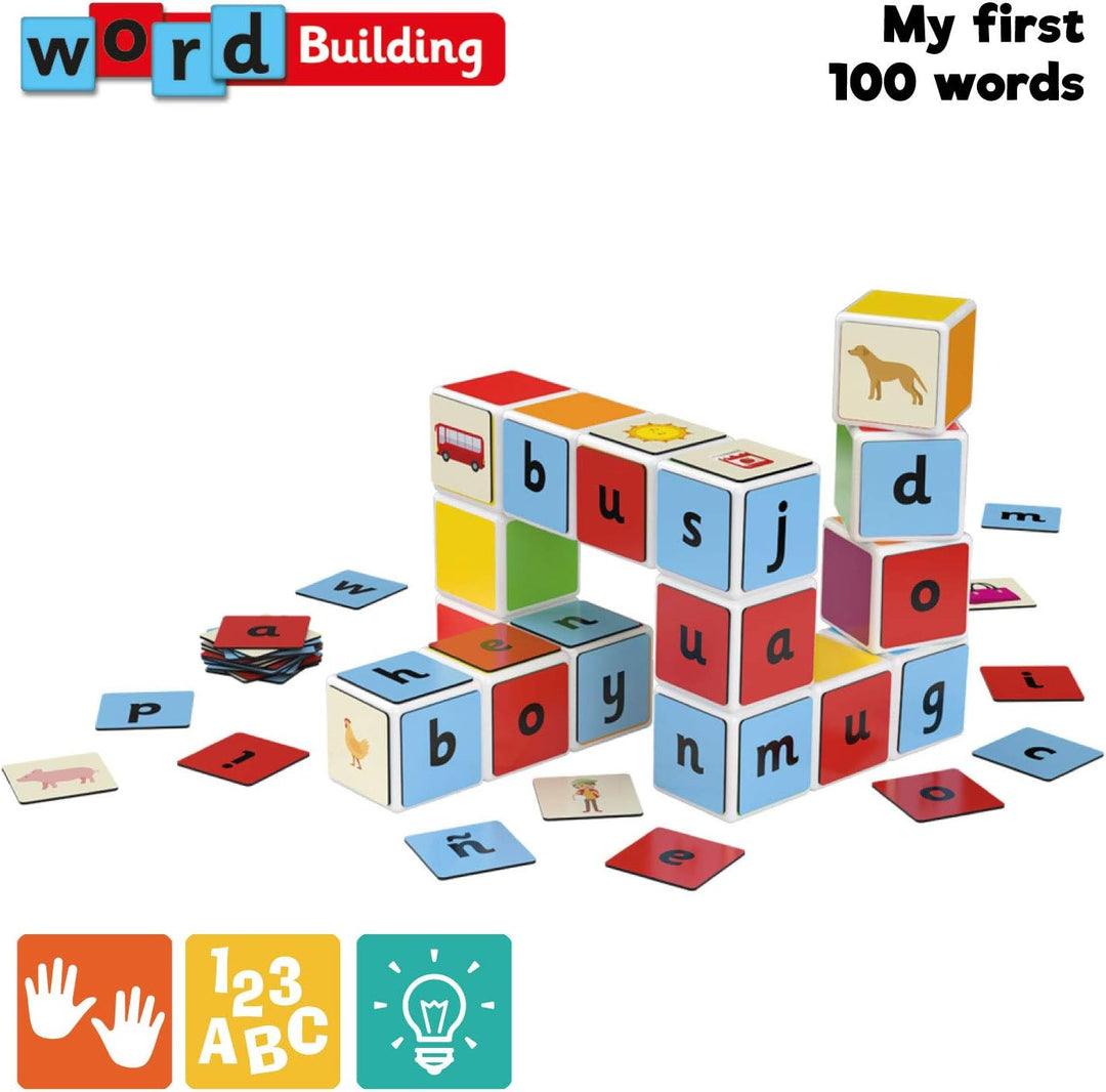 Geomag Magicube Word Building - 16 Magnetwürfel für Konstruktionen + 63 clip - Baukasten Lernspielze