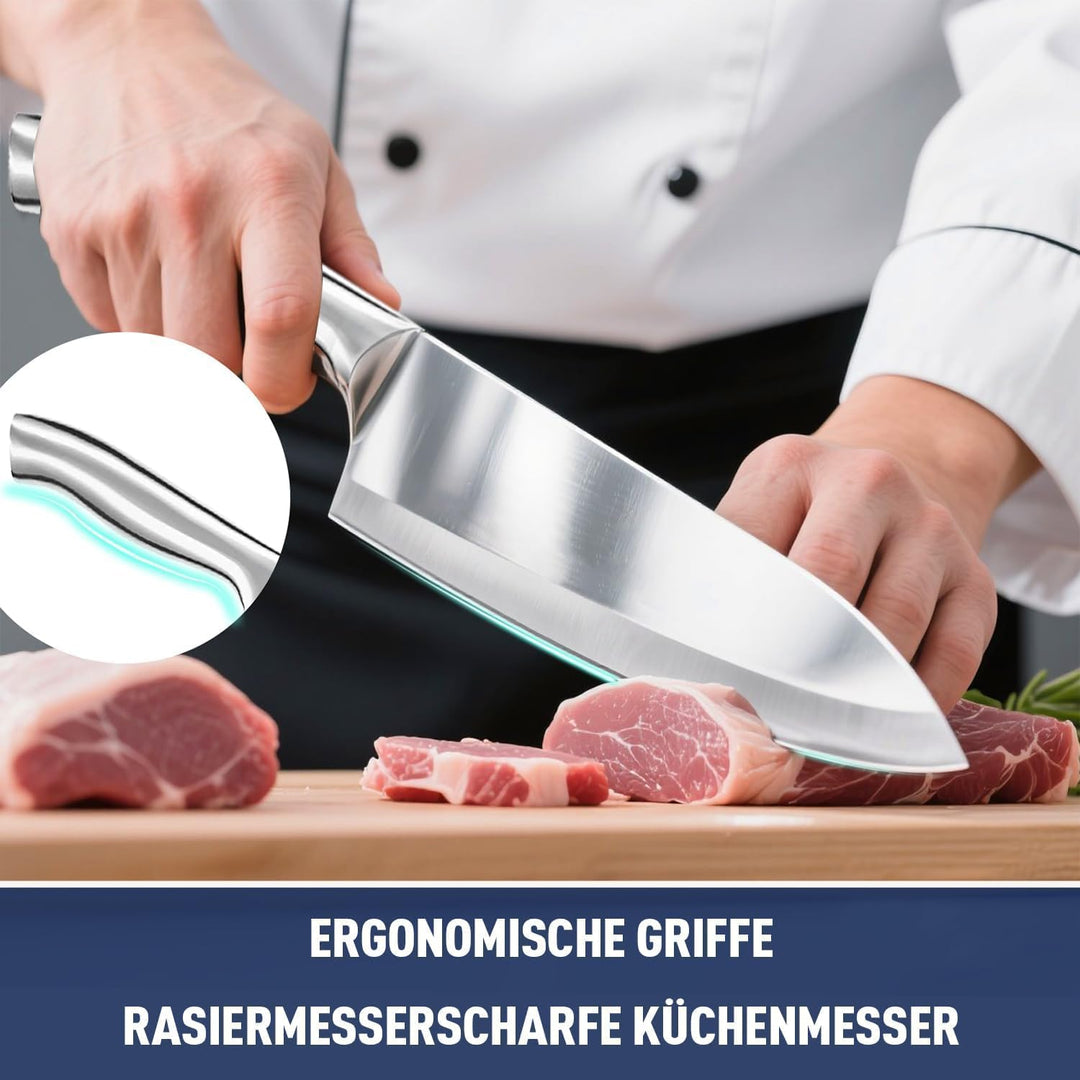 Dmore Messerblock mit Messer, 6-Teilig Küchenmesser Set mit Block und Schleifer, Premium-Edelstahl-M