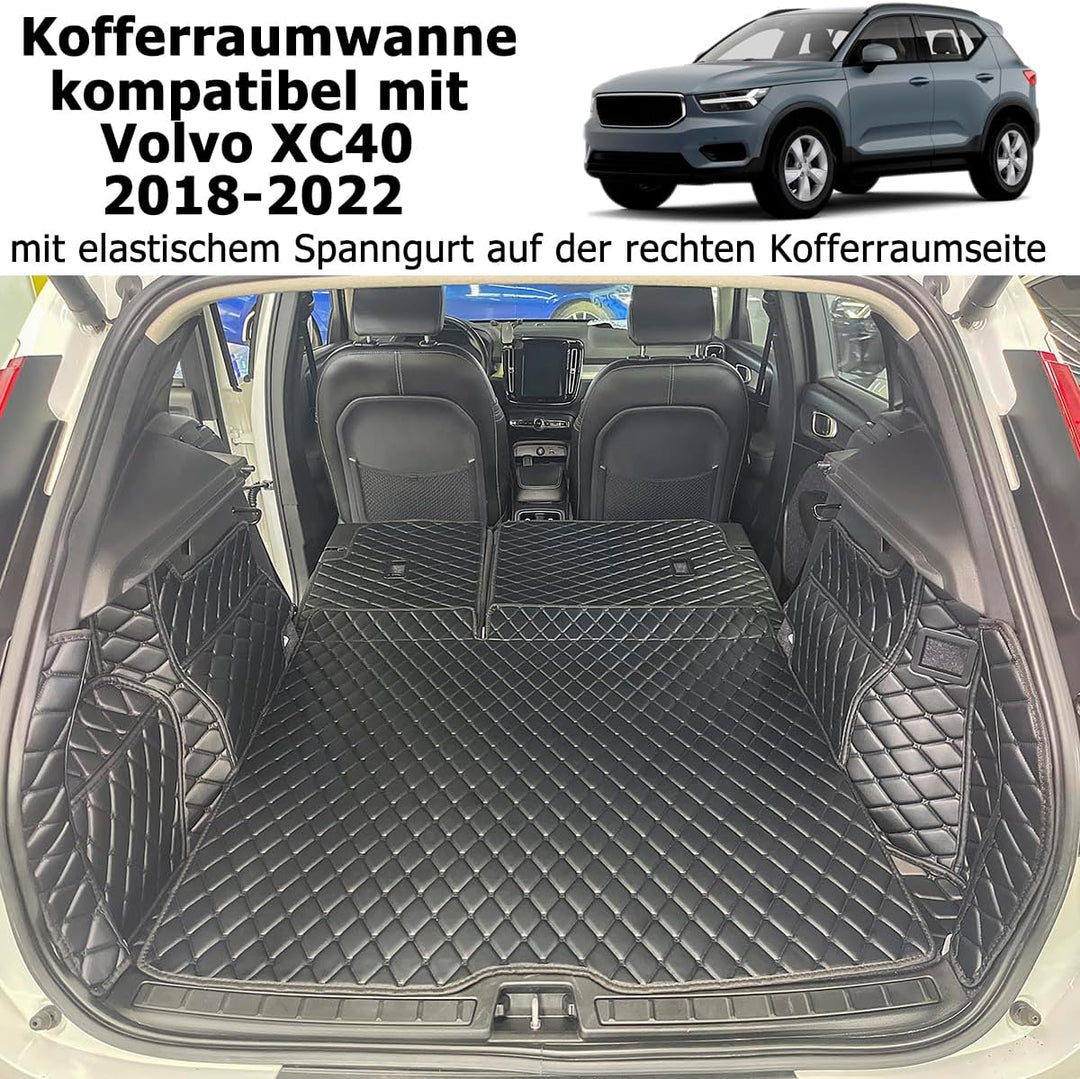 Kofferraumwanne kompatibel mit Volvo XC40 2018–2022 (mit elastischem Spanngurt auf der rechten Koffe