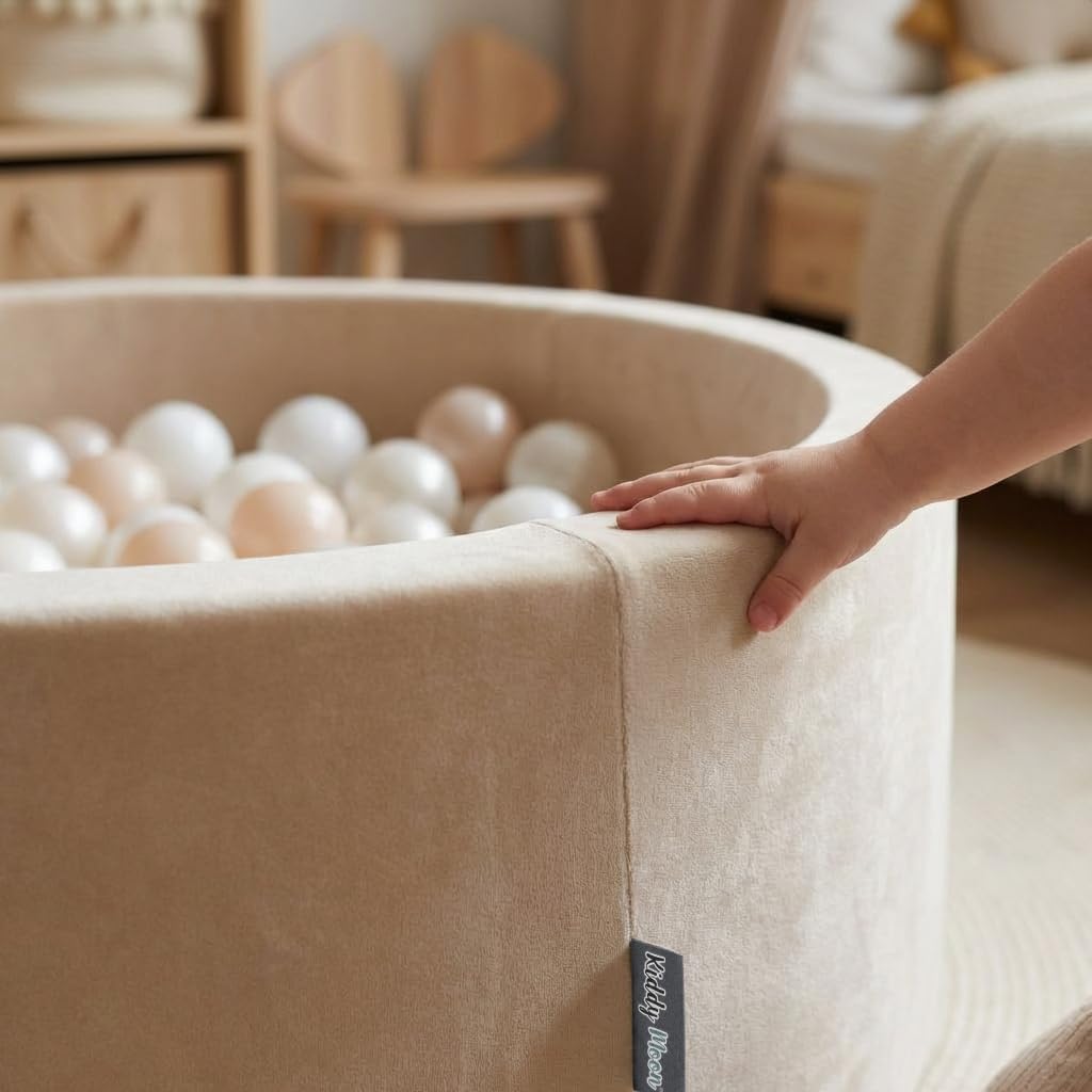 KiddyMoon Rund Bällebad Velvet Bällepool 90X30cm/300 Bälle ∅ 7Cm Ballgruben Für Babys Spielbad Klein