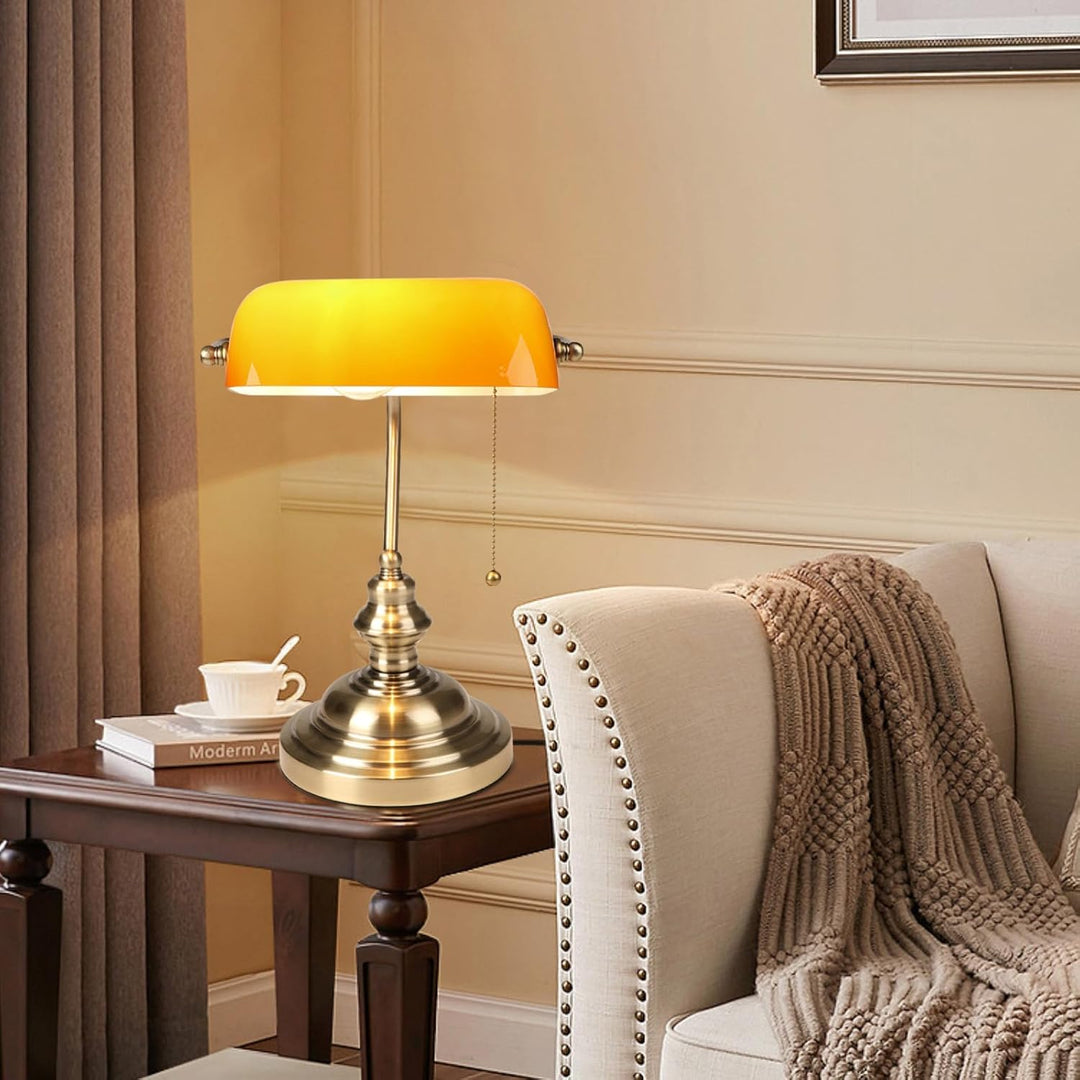FIRVRE Amber Glas Banker Schreibtischlampe Vintage Classic American Tischleuchte Bronze Finish Basis