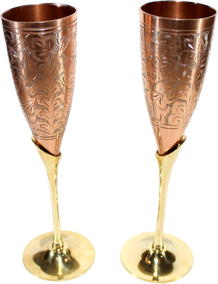 StonKraft Graviertes Messing-Becher-Set für Champagnergläser, Flöten, Coupes, Weinglas-Set (schlanke