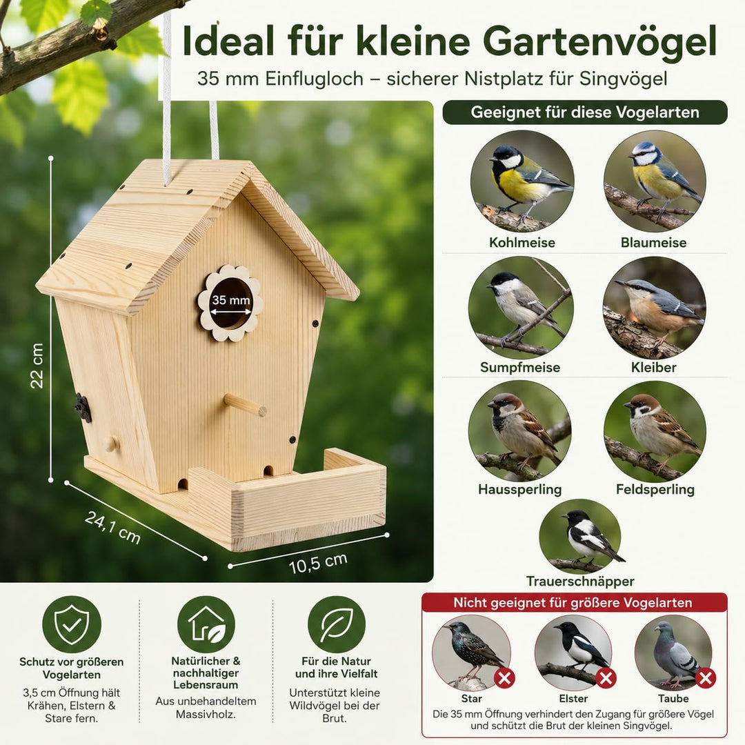 Vogelhaus Bausatz aus unbehandeltem Holz – Vogelhaus zum Bemalen für Kinder, Nistkasten & Futterstat