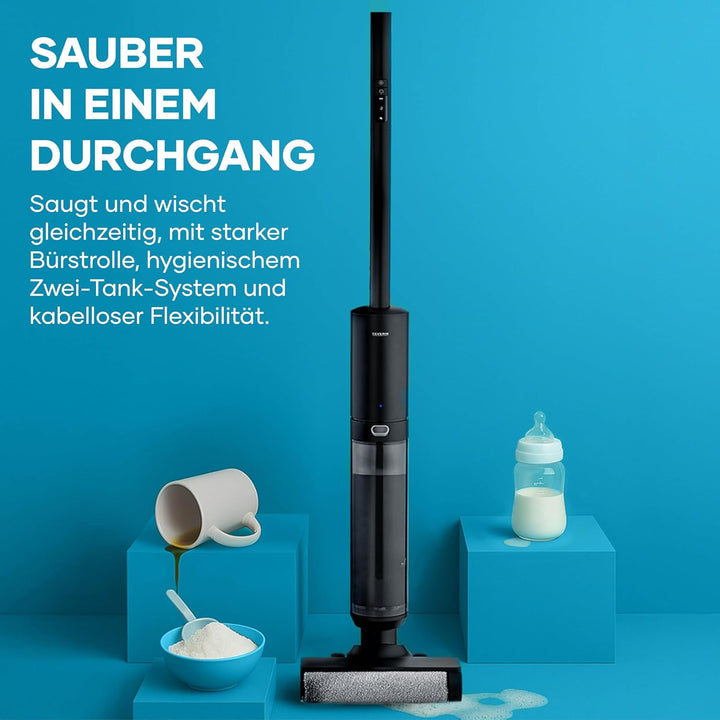 Severin Elektrischer Bodenwischer kabellos, mit LED-Anzeige, Zwei-Tank-System, mit Ladestation, Adap