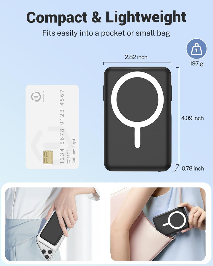 Powerbank für MagSafe, 10000mAh Magnetische Powerbank iPhone Schwarz 10000.0 Milliamperestunden (mAh