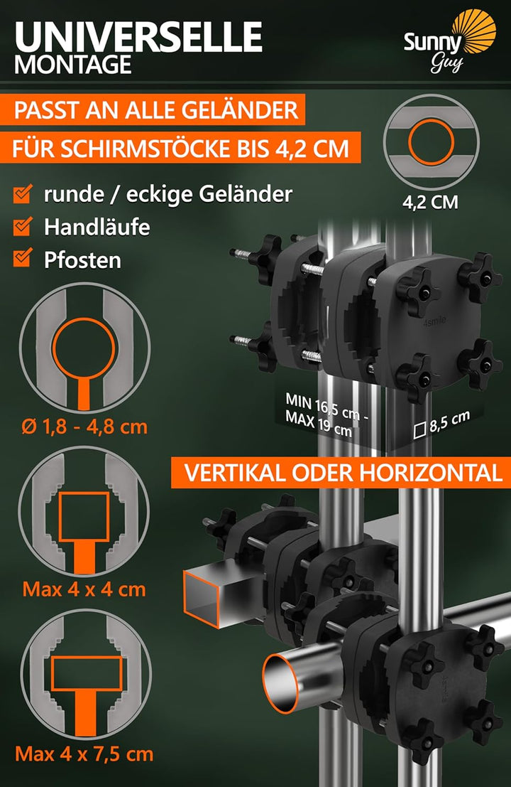 4smile Sonnenschirmhalter Balkongeländer SunnyGuy - Schirmhalterung Balkongeländer als Sonnenschirms