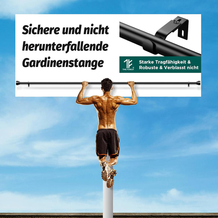 Schwarz Vorhangstange Ausziehbar Gardinenstange Curtain Rod Gardinenstangen für Fenster Outdoor (Sch