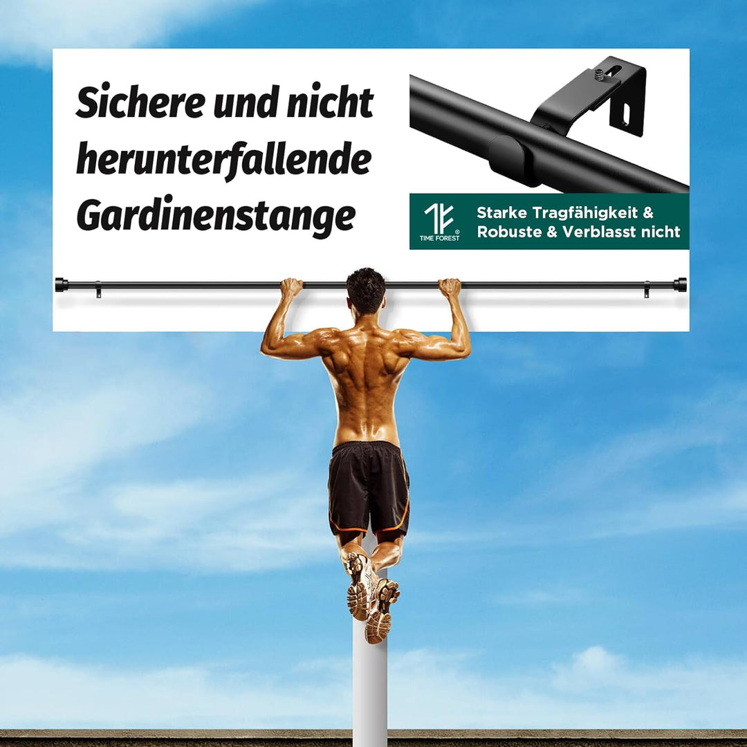 Schwarz Vorhangstange Ausziehbar Gardinenstange Curtain Rod Gardinenstangen für Fenster Outdoor (Sch