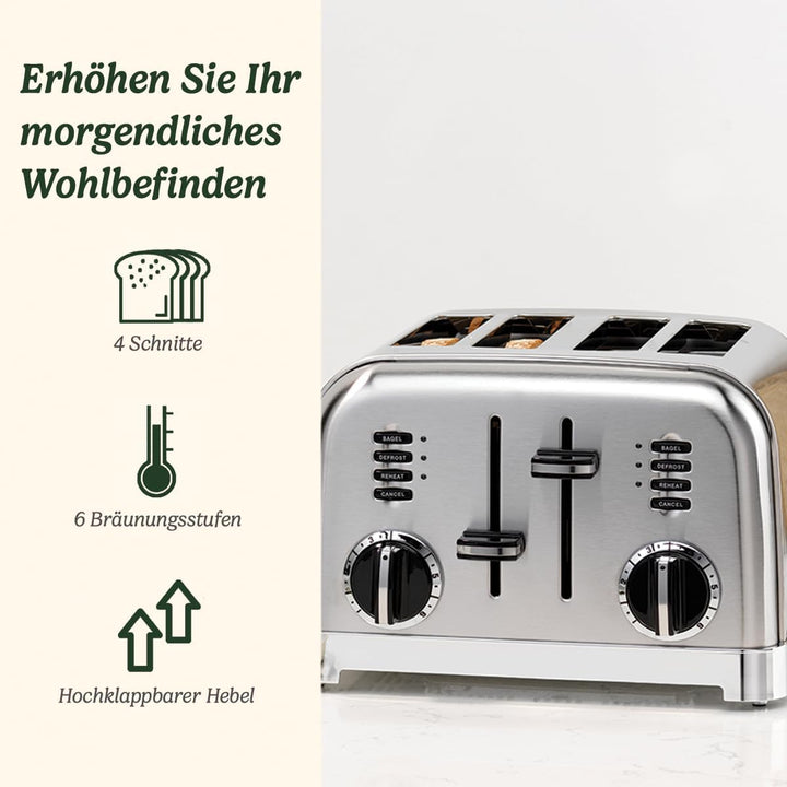 Cuisinart CPT180E Style Collection 4-Schlitz-Toaster, Edelstahl, gebürstetes Edelstahl Retro, Retro