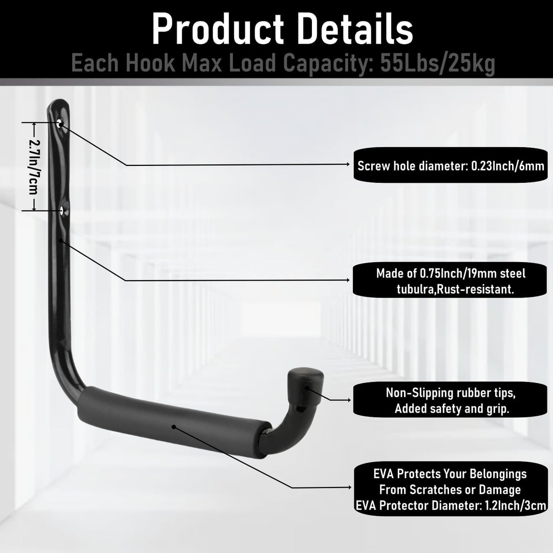 PiPaFox Haken für Garagenspeicherleitern, 24 CM / 9,5 Zoll Hochleistungs-Jumbo-Arm-Utility-Rack für