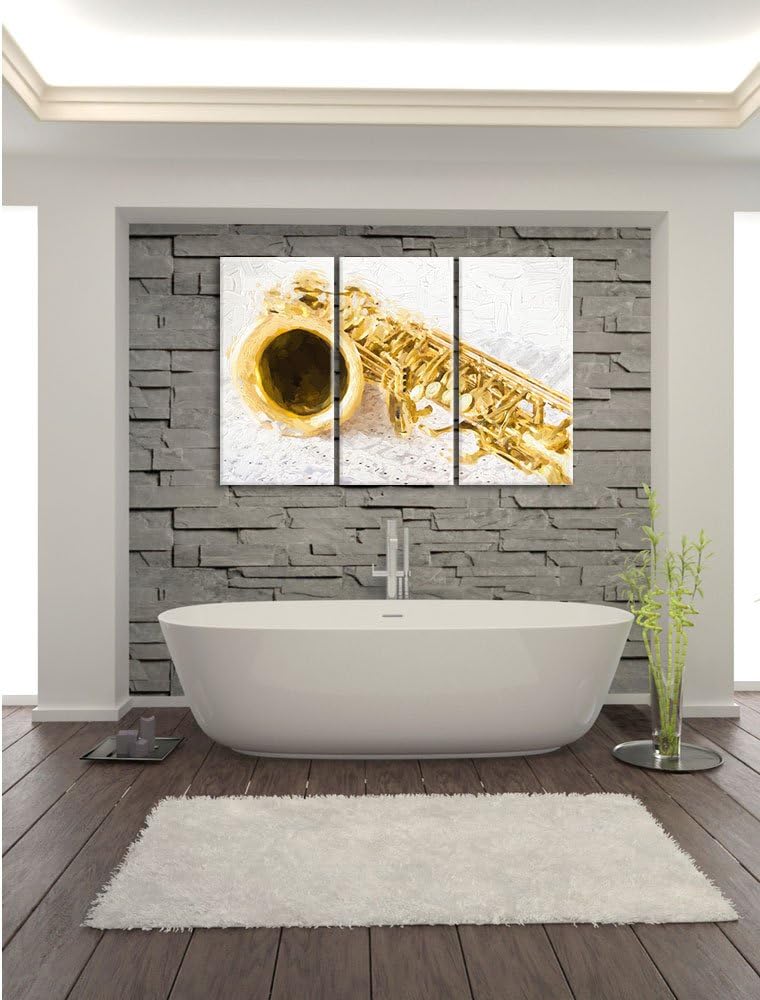 Pixxprint Saxophon auf Notenpapier als Leinwandbild/Grösse: 3 Teilig (120x80 cm) cm/Wandbild/Kunstdr