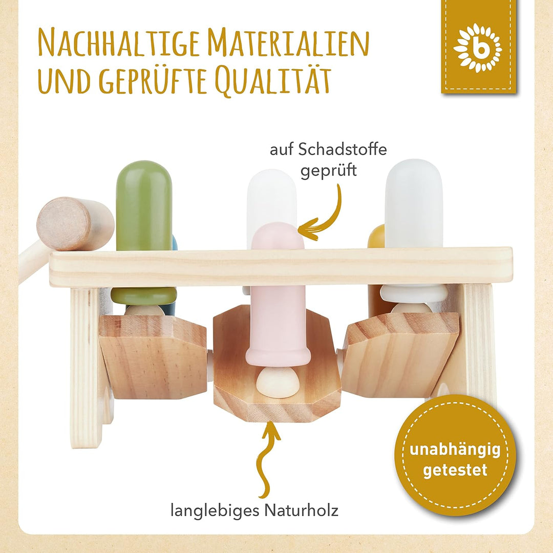 Bieco Baby Hammerspiel ab 1 Jahr - Holz Motorik- und Aktivityboard - Klopfspiel mit Hammerbank - Mon