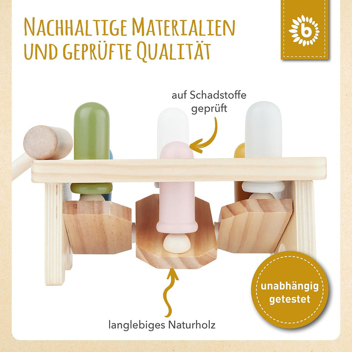 Bieco Baby Hammerspiel ab 1 Jahr - Holz Motorik- und Aktivityboard - Klopfspiel mit Hammerbank - Mon