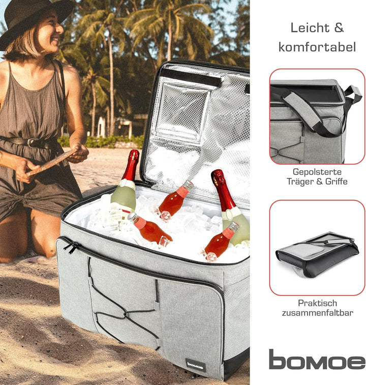 bomoe 52 Liter XXL Kühltasche faltbar - Outdoor Kühlbox 16h Kühlfunktion mit Trageriemen, wasserdich