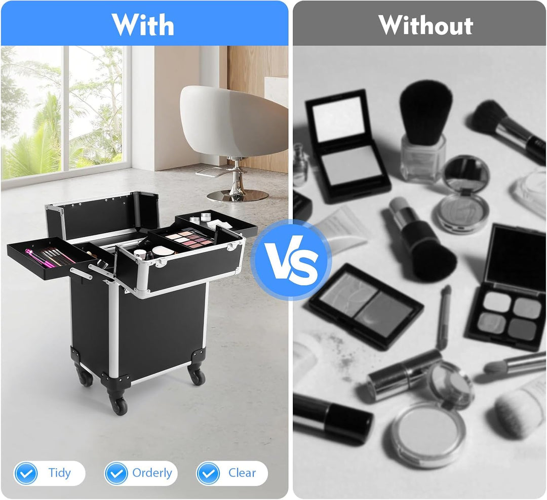 Kosmetik Trolley, 3-in-1 Kosmetikkoffer Gross Beautycase Koffer Trolley mit Schlösser, Friseurkoffer