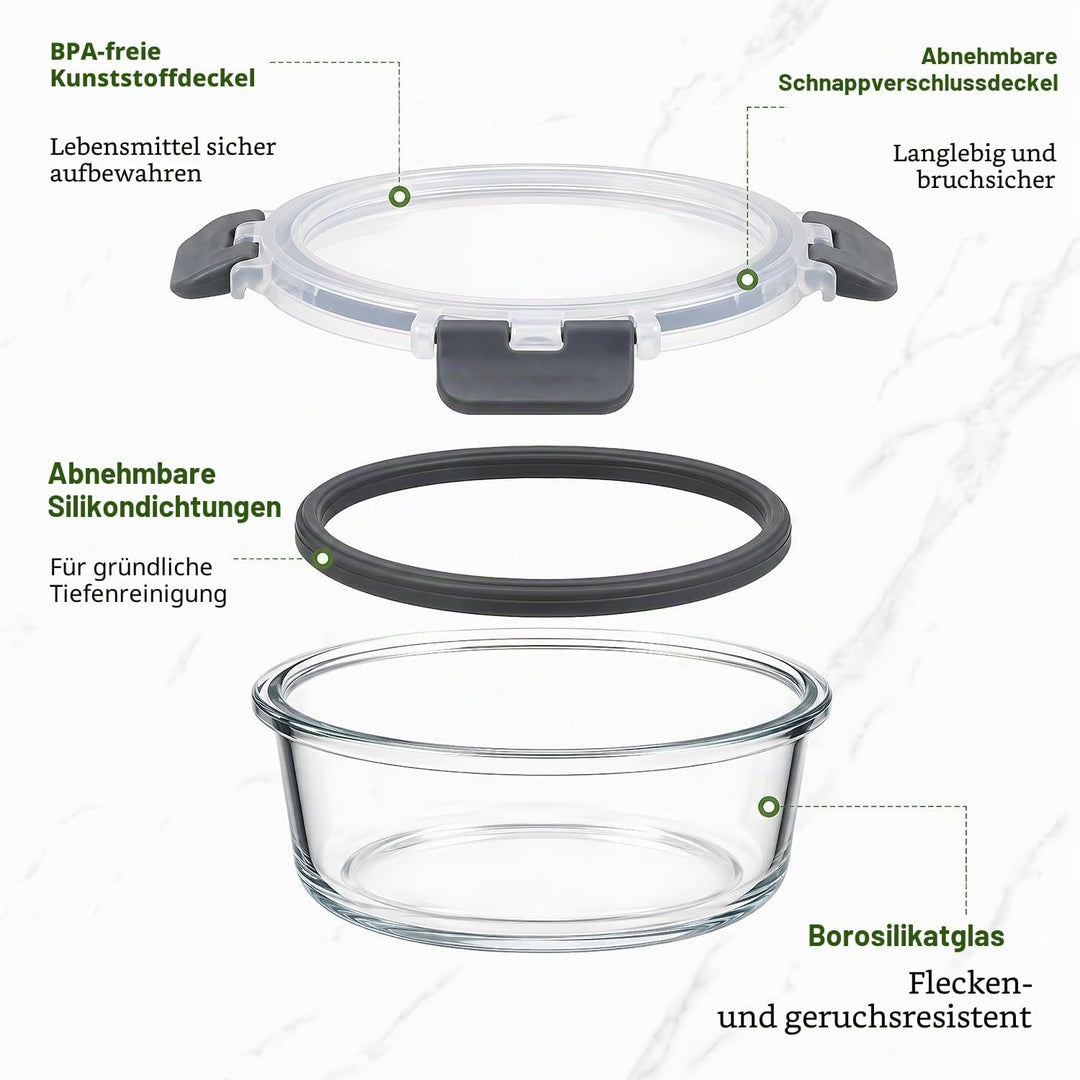 Glasbehälter mit Deckel, 4-teilig Meal Prep Boxen &amp; Frischhaltedosen (400ml &amp; 970ml) aus Borosilikat