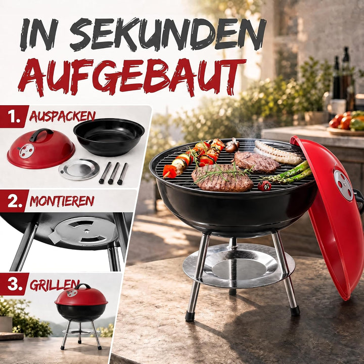 Micro BBQ Campinggrill Kugelgrill Mini Grill; Kompakter Reise Holzkohle-Grill Tischgrill Edelstahl e