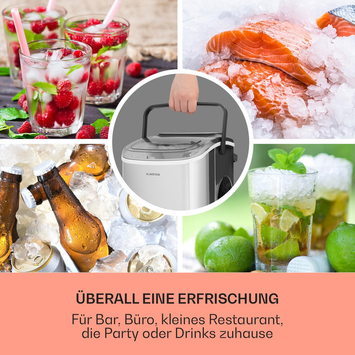 Klarstein Eiswürfelmaschine für Zuhause Camping Gastro, Schnelle Mini-Eiswürfelmaschine Klein, Profi