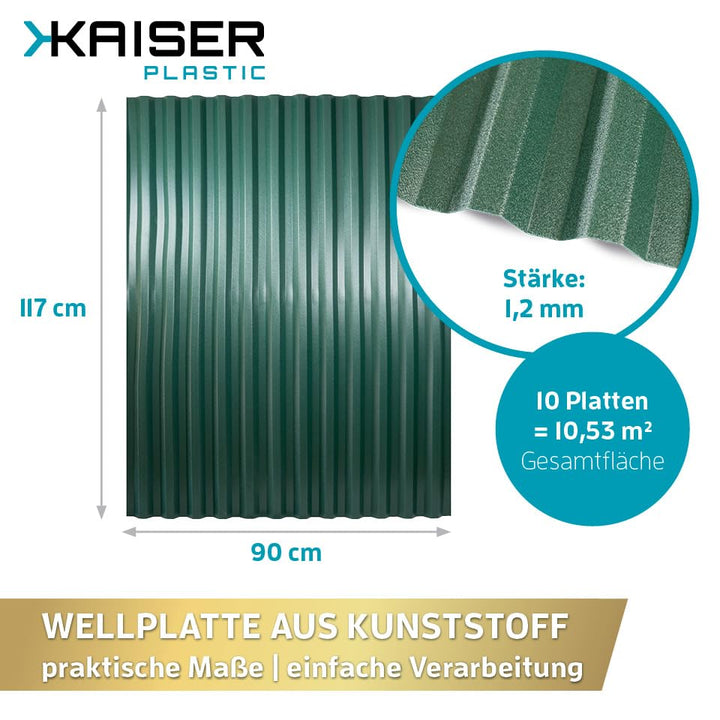 KAISER plastic® Wellplatten Grün | Wellplatten Dach, Welldach Kunststoff | Dachplatten wetterfest |
