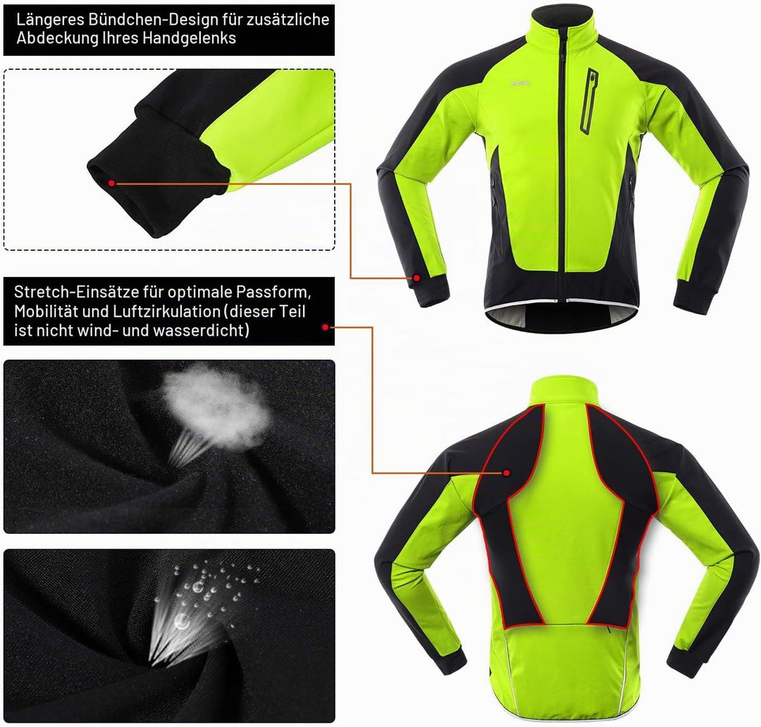 ARSUXEO Herren Winter Fahrradjacke Thermo-Vlies Softshell MTB Fahrrad Outwear Winddicht Wasserdicht