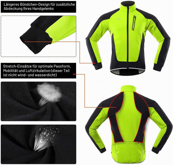 ARSUXEO Herren Winter Fahrradjacke Thermo-Vlies Softshell MTB Fahrrad Outwear Winddicht Wasserdicht