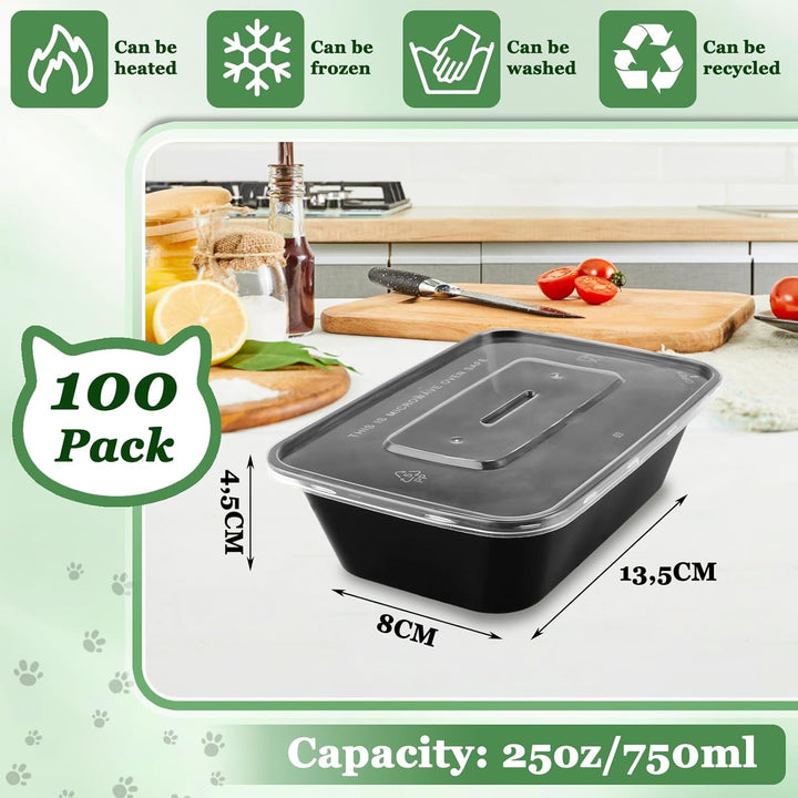 CYEER 100 Stück Meal Prep Boxen 750ml mit Deckel, Auslaufsichere Frischhaltebehälter für Vorkochen &
