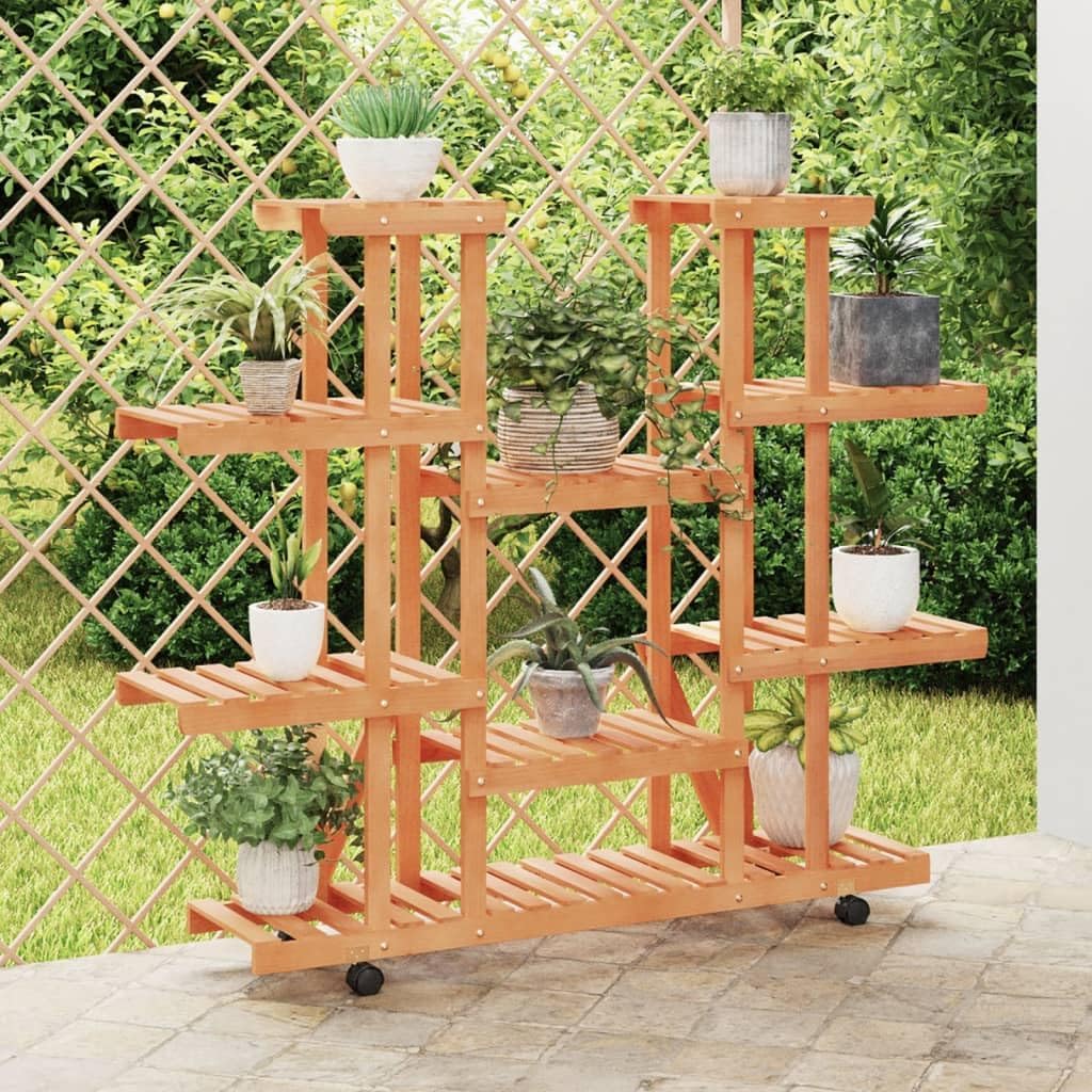 vidaXL Blumenständer, Holz Pflanzenregal mit Rollen, Blumenregal für Wohnzimmer Balkon Terrasse, Pfl