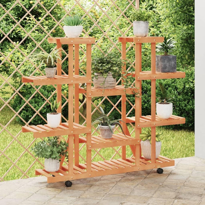 vidaXL Blumenständer, Holz Pflanzenregal mit Rollen, Blumenregal für Wohnzimmer Balkon Terrasse, Pfl
