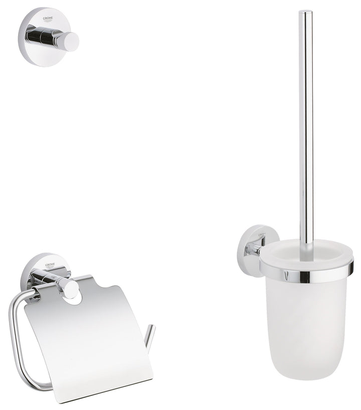 GROHE Essentials Accessoires Bath (WC-Set 3 in 1, Material: Glas / Metall) chrom, 40407001, Rund, We