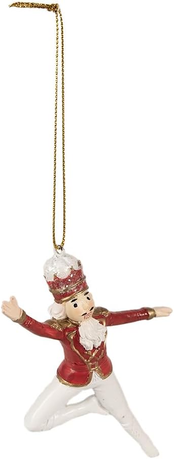 Clayre & Eef Weihnachtsanhänger Nussknacker 11 cm Rot Weiss Polyresin Weihnachtsbaumschmuck