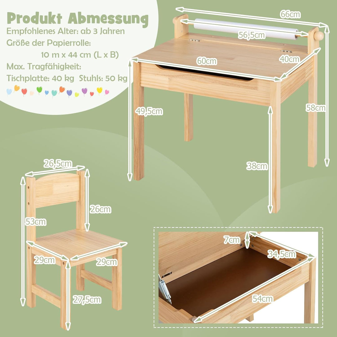 DREAMADE Schreibtisch Kinder mit Stuhl, Schülerschreibtisch aus Holz, Jugendschreibtisch, Kindertisc