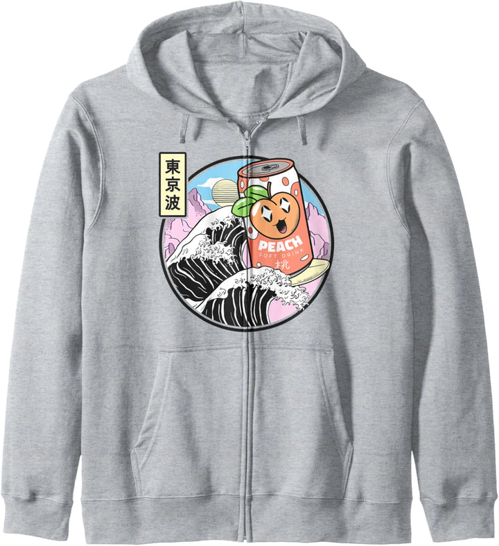 Surfen Peach Soda auf Kanagawa Wave Vaporwave Kawaii Anime Kapuzenjacke