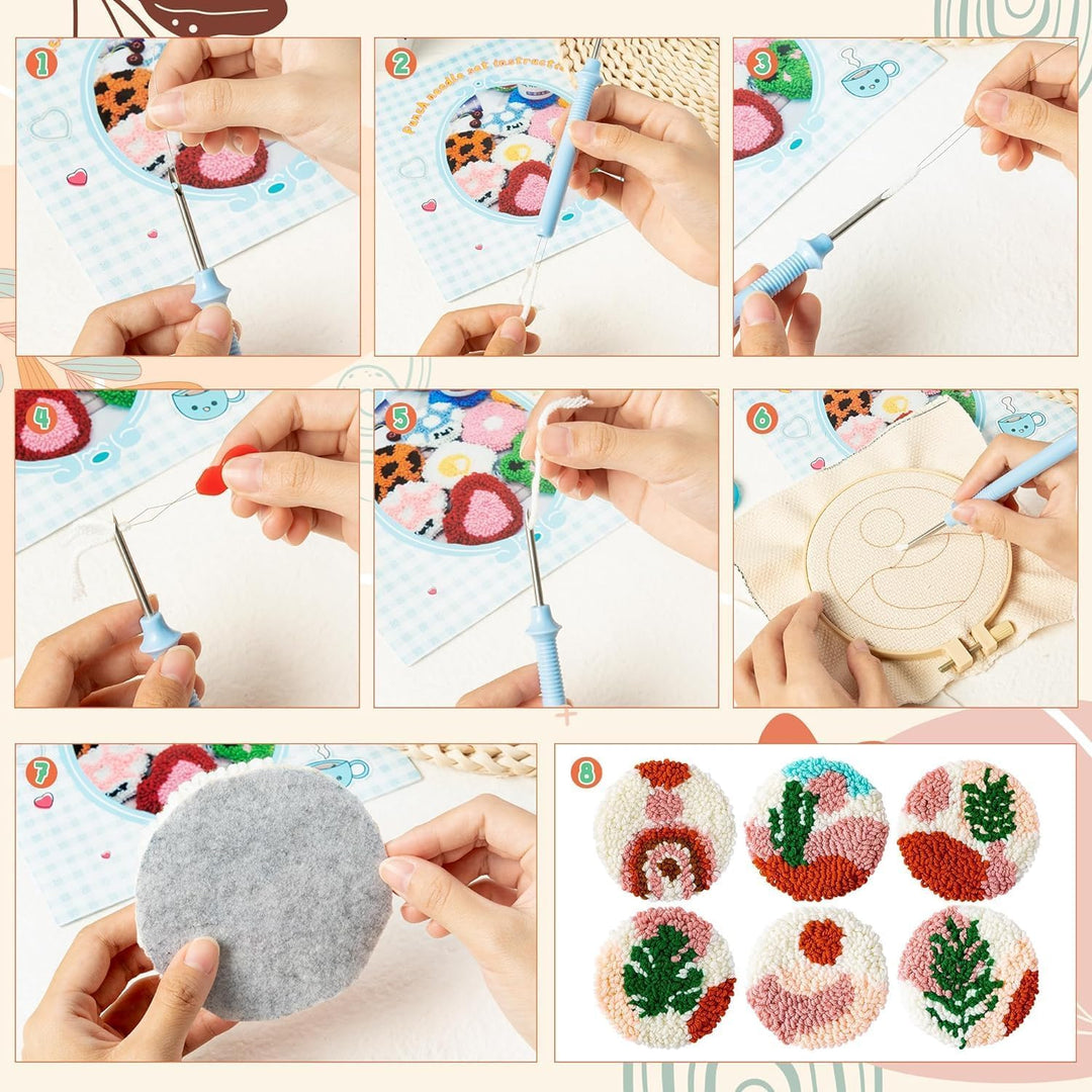 WATINC 22 Stück Craft Punch Needle Untersetzer Kit DIY Handwerk Stickerei Kit für Anfänger einfach F