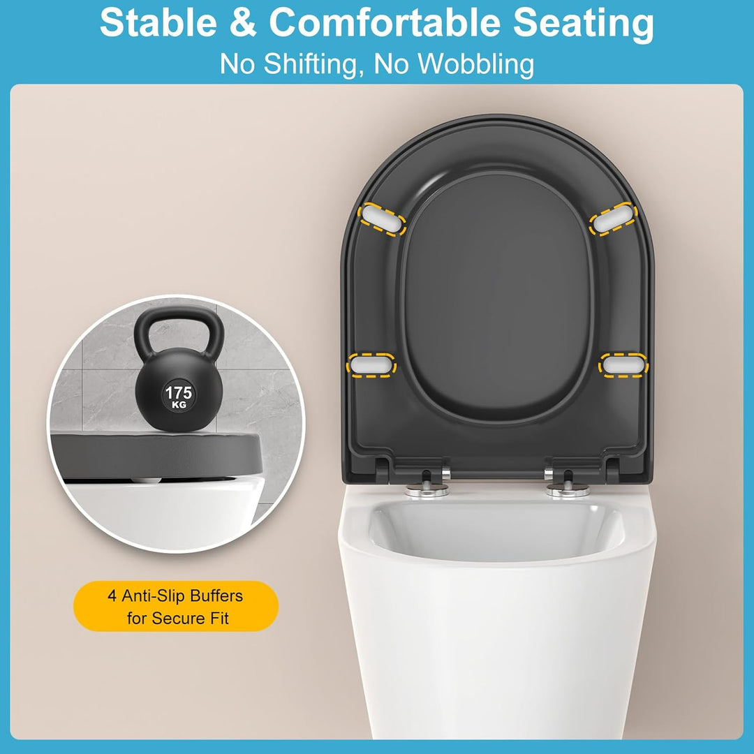 YEAUPE PRO WC Sitz D Form [KURZ], Grau | Toilettendeckel mit Absenkautomatik | Klodeckel, Klobrille